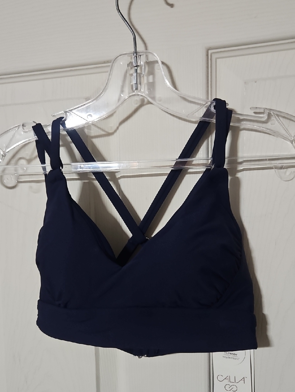 CALIA Strappy Back Ruched Medium Support Bikini Swim Top: Opulent Blue: NWT: XS